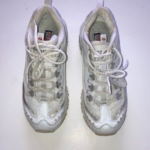 Skechers sport sneakers. White with silver shimmer accents. Size 10